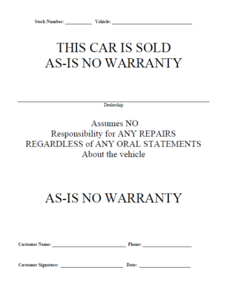 As-is No Warranty - Dealership Name