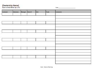 Auto – Save a Deal Log Auto - Save a Deal Log