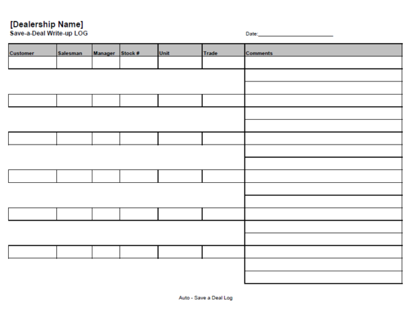 Save a Deal Log Sheet – NWAutoLink