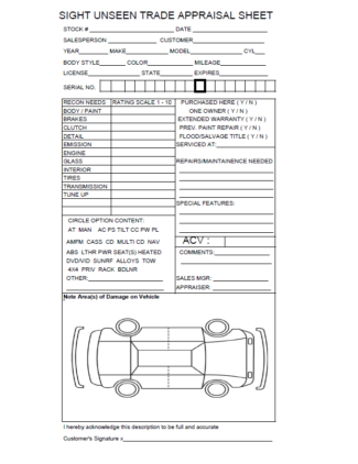 Auto - Sight Unseen Appraisal Form 1