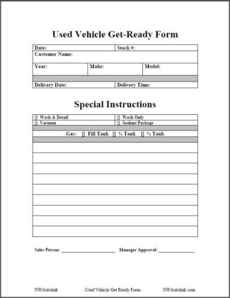 Auto - Used Vehicle Get ready Form