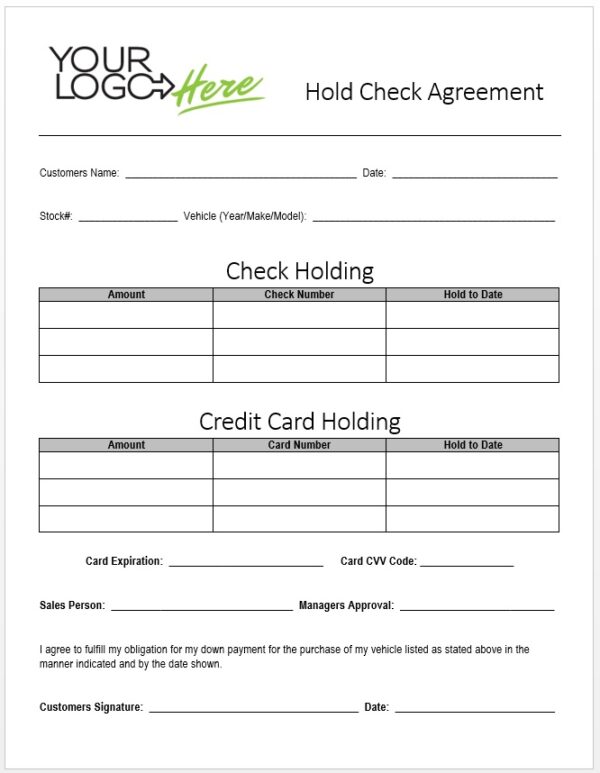 Hold Check Agreement Form - LOGO